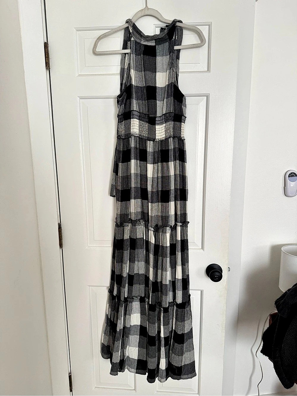 Angie Plaid Maxi Dress in Black & White